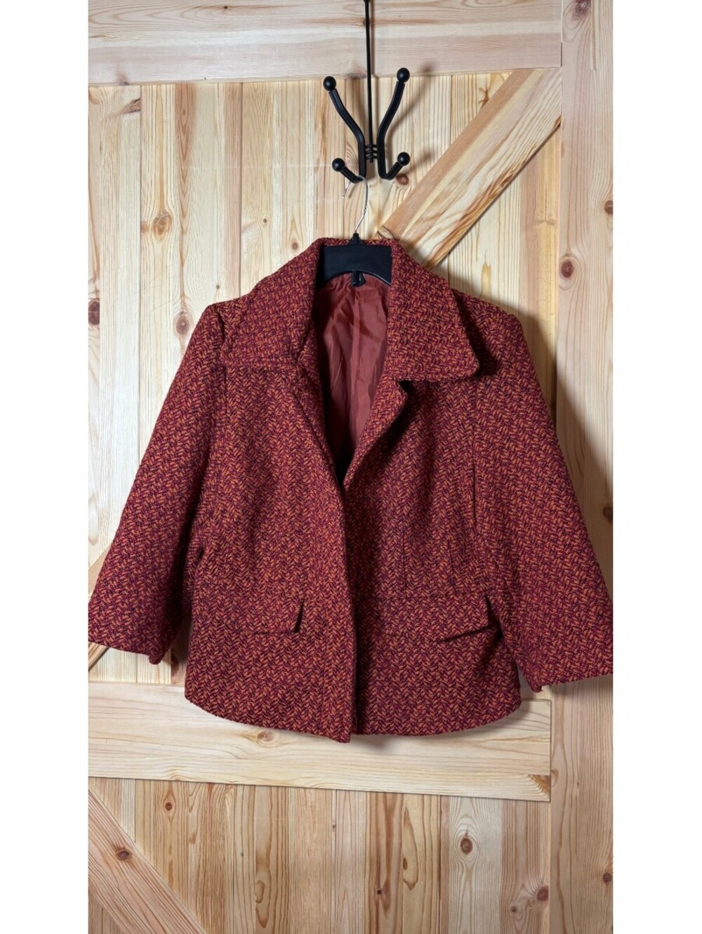 Ambition Vintage Orange and Burgundy Tweed Blazer Jacket XL